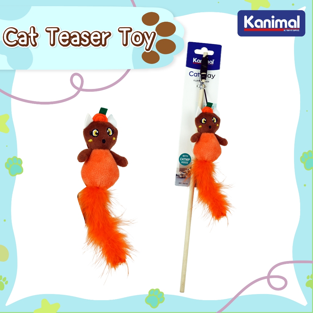 [134118] Kanimal Fluffy Teaser ไม้ล่อแมว (ขนฟู) ของเล่นแมว ขนาด 7 x 22 cm. (ยาว 40 cm.)