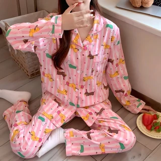 ชุดนอนแขนยาว-ขายาว ชุดนอนผ้าไหมญี่ปุ่น ผ้านุ่ม ใส่สบายไม่ร้อน ลายน่านัก บิ๊กไซส์ L-4XL