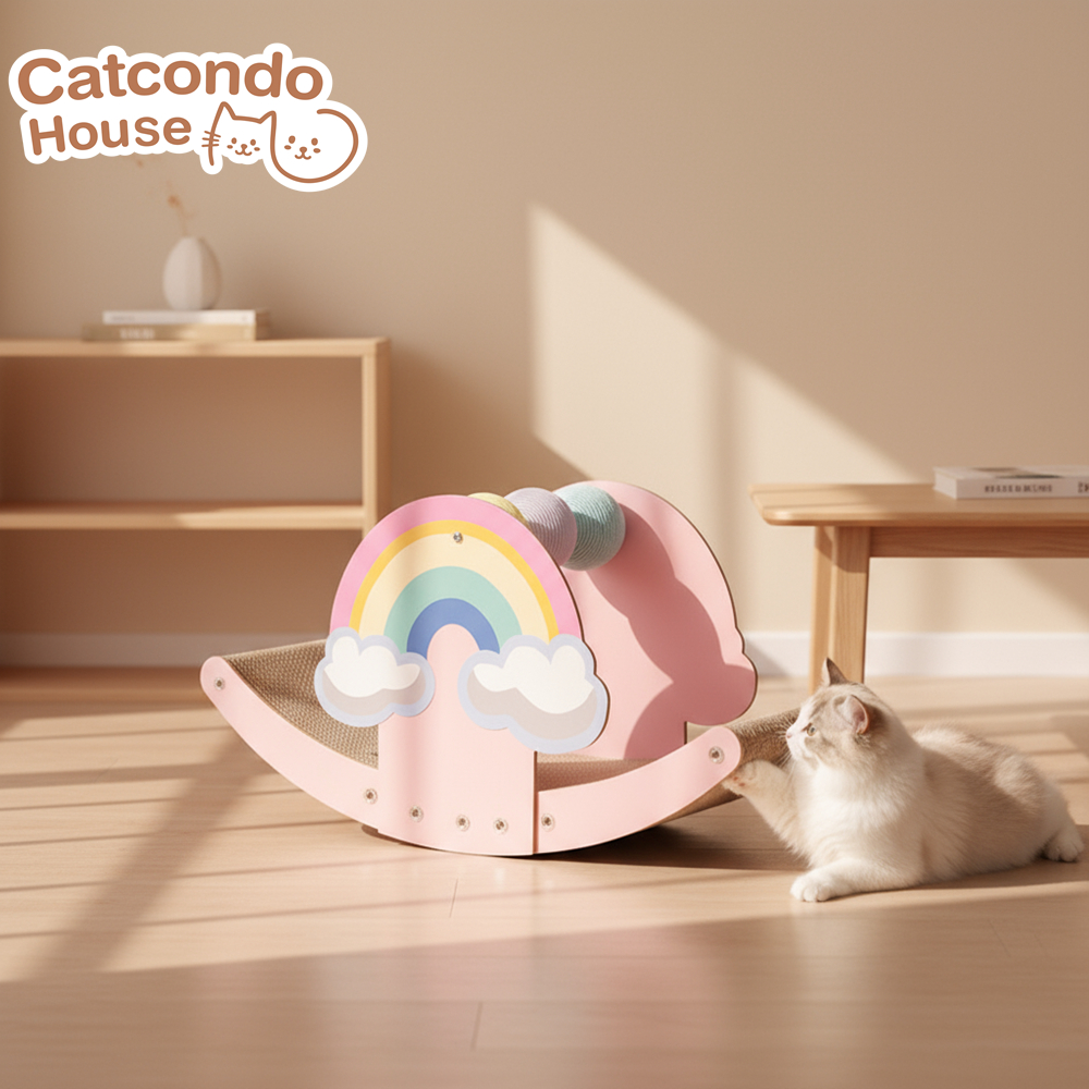 Cathouse กระดานลับเล็บ(ชมพู) (รูปก้อนเมฆสีรุ้ง) ที่ลับเล็บแมว ลายรุ้ง ดีไซน์โยกเยก ขนาดใหญ่