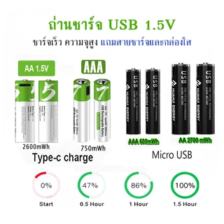 TSUKI ถ่านชาร์จ 1.5V Battery USB Type C ชาร์จเร็ว ถ่าน AAA / AA / 2 ก้อน 4 ก้อน มีสายชาร์จและกล่องแถม
