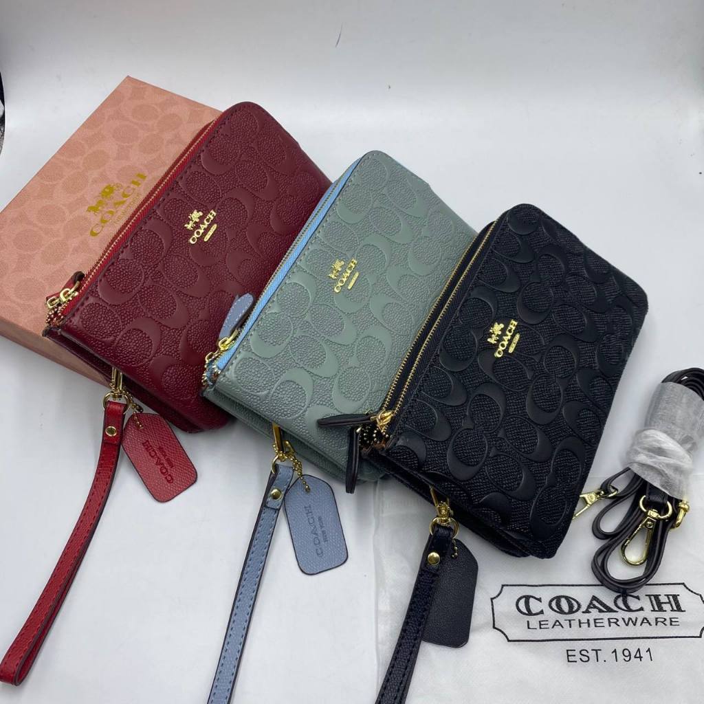 กระเป๋าคล้องมือ มีสายสะพายข้างได้งานสองชิ้นสองช่องสีล้วนขนาด 8 นิ้วงานสวยใส่โทรศัพท์ได้มีพร้อมส่ง