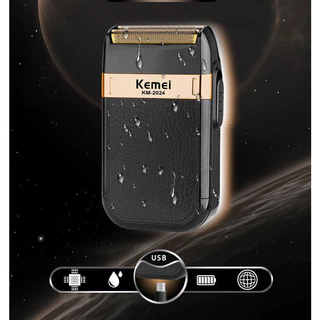 เครื่องโกนหนวดไฟฟ้าสำหรับผู้ชายกันน้ำลูกสูบไร้สายมีดโกน USB ชาร์จเครื่องโกนหนวดตัดผม จอน KM-2024