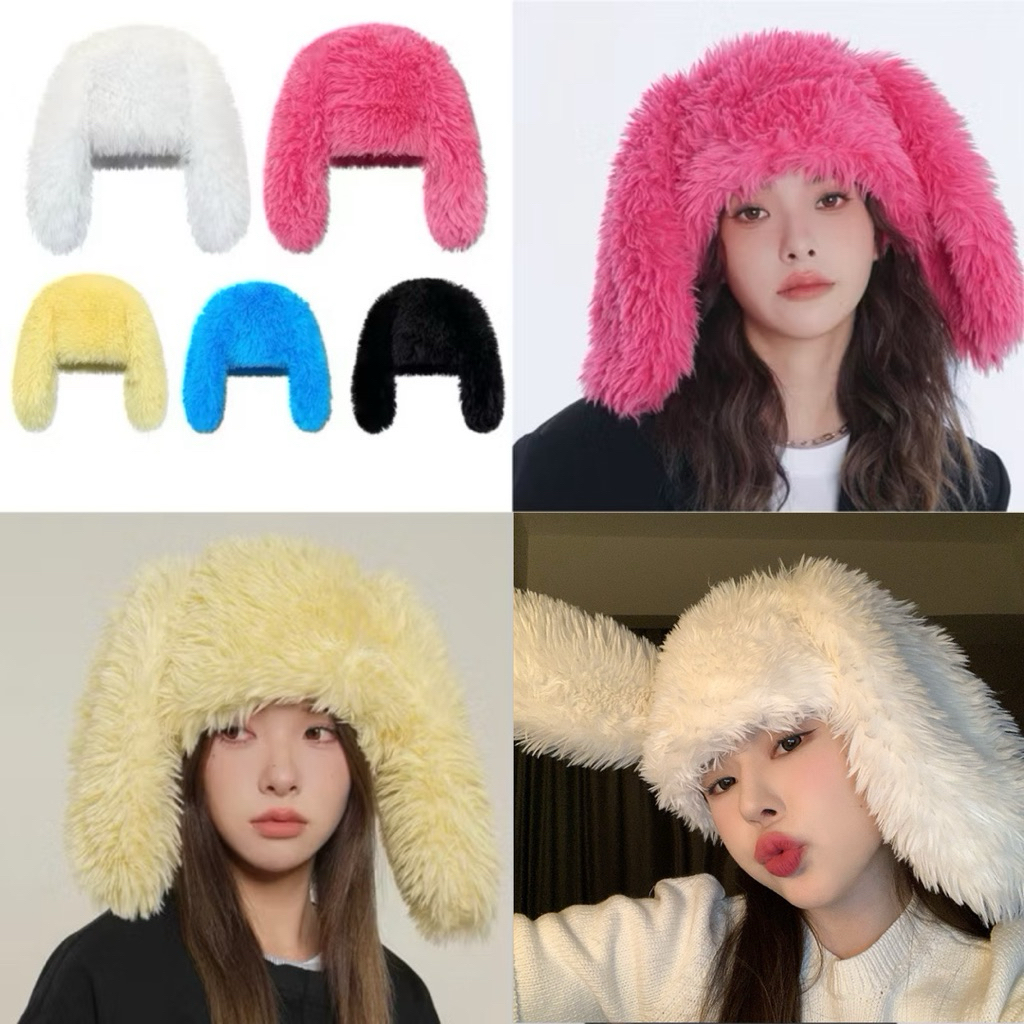 (NV) หมวกบินนี่ขนเฟอร์ หูกระต่าย