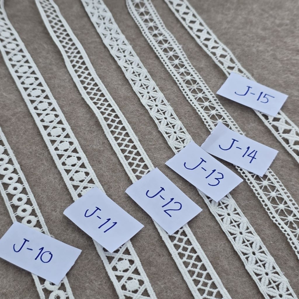 รหัส J10-J15  แถบลูกไม้ สีขาว ตกแต่งขอบเสื้อผ้า ขอบลูกไม้ ลูกไม้คอตต้อน - รูปที่ 2