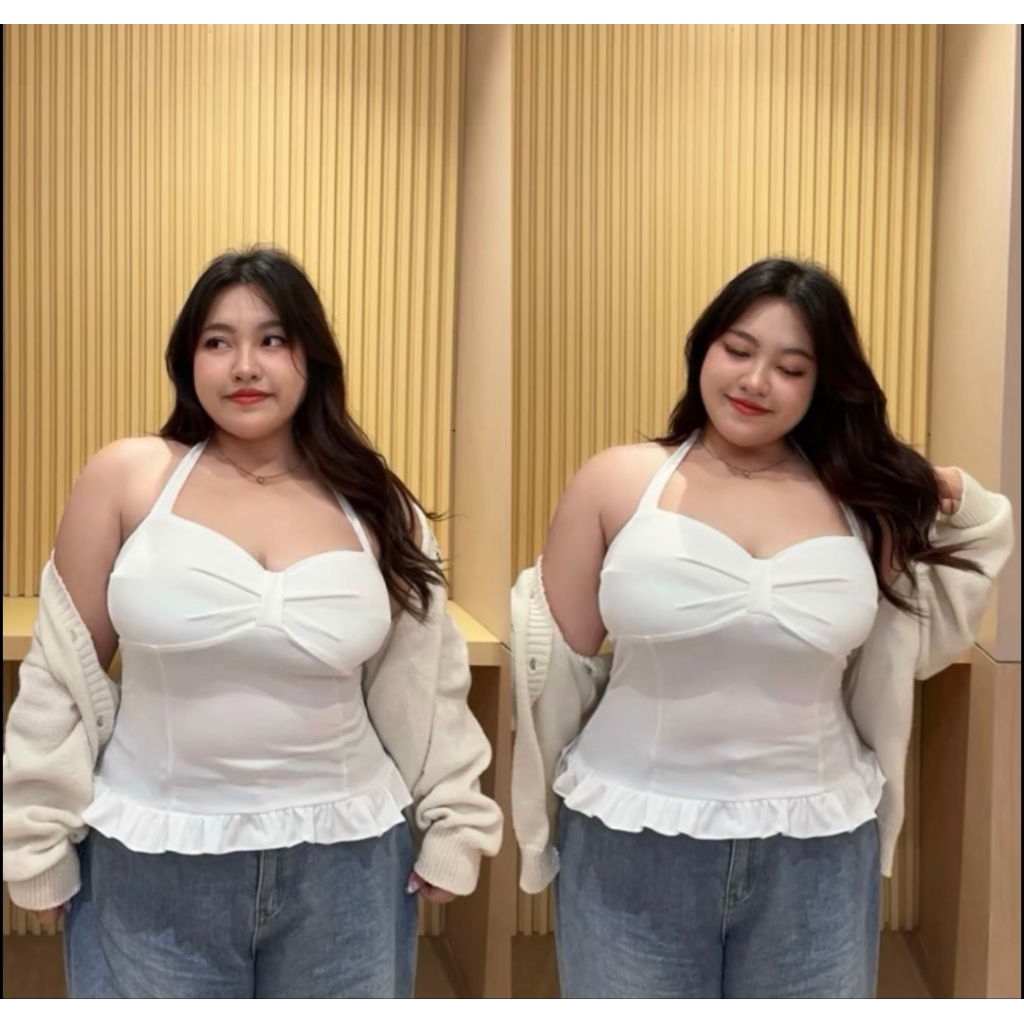 HPS เสื้อคล้องคอสายผูกได้ ผ้าร่องนิ่มยืด ดึงยางหลัง