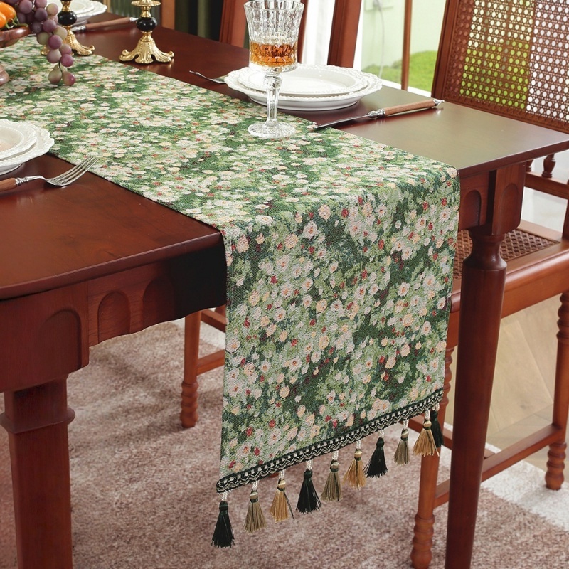 ผ้าปูโต๊ะ table runner สไตล์นอร์ดิกรุ่นใหม่ เสื้อผ้าผ้าฝ้ายเรขาคณิตโบเฮมียน ผู้วิ่งโต๊ะพร้อม Tassel กันลื่น
