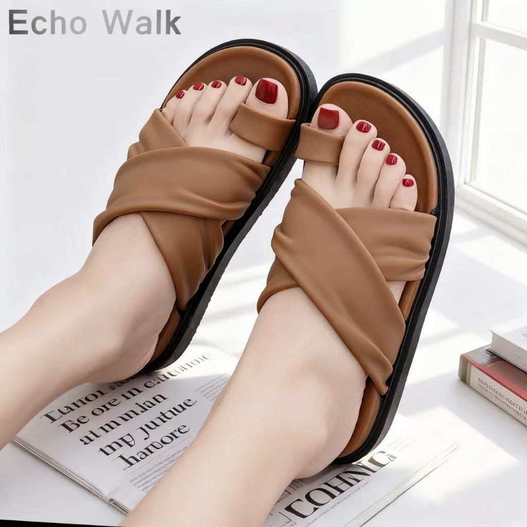 Echo Walk รองเท้าแตะแฟชั่นผู้หญิง นุ่มสบาย ระบายอากาศ กันลื่น เบา ใส่เที่ยวและในบ้าน สไตล์เกาหลี
