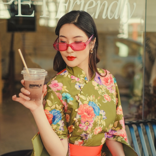 (JUN) CNY Qipao Shirt เสื้อกี่เพ้าคอจีน สีเขียวเข้ม เสื้อตรุษจีนผู้หญิง