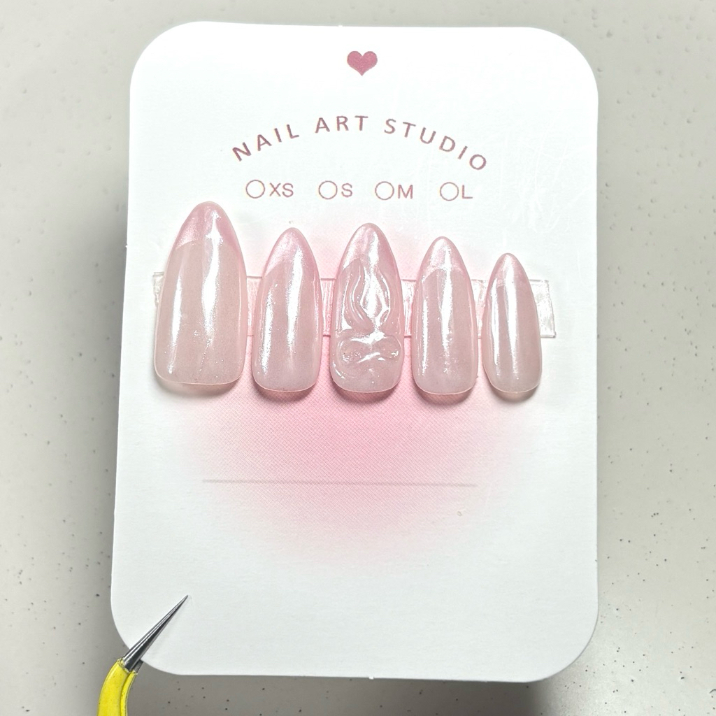 [01 cute💗] เล็บปลอม เจลแท้ Handmade สไตล์เฟร้นปลายลูกแก้ว ส่งจากไทย Xs/S/M/L