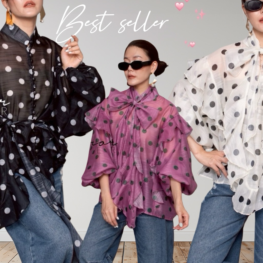 MirrorsisteR 51001.5 • เสื้อคอจีนผ้าออแกนซ่าเนื้อดี พิมพ์ลายจุด