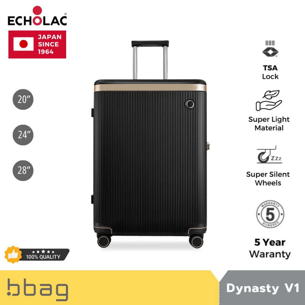 Echolac กระเป๋าเดินทางล้อลาก รุ่น Dynasty (PC142A) วัสดุ PC Makrolon เบาพิเศษ ล้อคู่ลื่น TSA [ดำ] Black