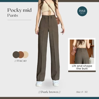 Pocky mid กางเกงขากระบอกกลาง เอวสูงตะขอหน้า แต่งหูเข็มขัดกระเป๋าแปะด้านหน้า กางเกงใส่ทำงานผ้าดีทรงสวยไม่ต้องรีด ใส่สบาย