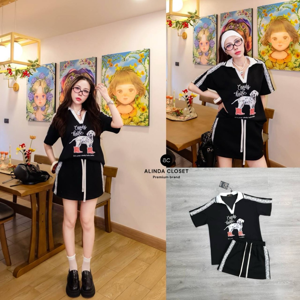 Alinda Swt เสื้อยืดคอปก+กระโปรง