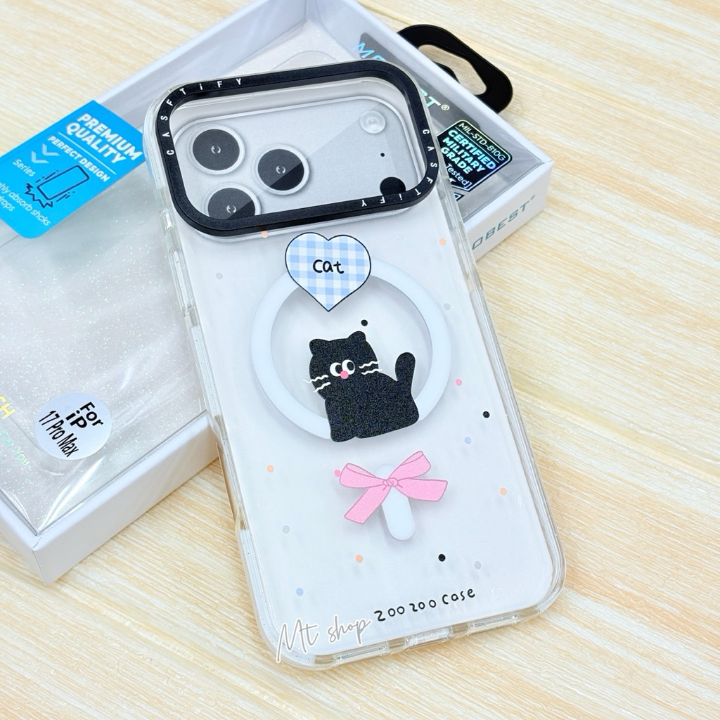 🎉Mobest เคสใสลายน้องแมว โบว์ หัวใจ มีแม่เหล็กชาร์จ สำหรับรุ่น iP 17pro 17promax 16promax 15promax