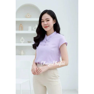 เสื้อผ้าฝ้ายคอจีนเจาะกระดุมขอด แขนเลยไหล่