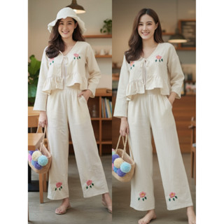 คอลใหม่จ้า​! ชุดผ้าฝ้าย เซ็ทเสื้อแขนยาว พร้อมกางเกงขายาว ชุด…