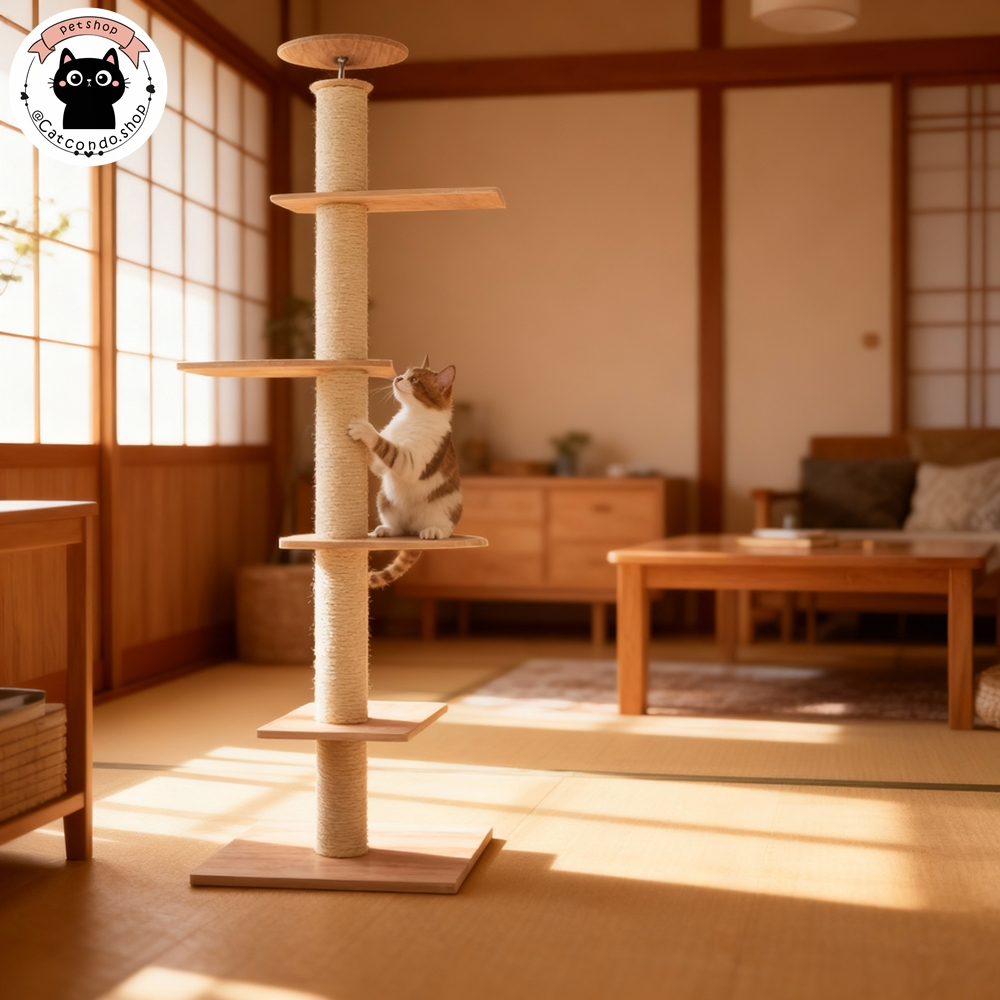 🌵 คอนโดแมวติดเพดาน แท่นเสาปีนป่าย เหมาะกับเพดาน คอนโดแมว เสาปีนป่าย เสาลับเล็บแมว เสาจัมโบ้ mt-4 mt-