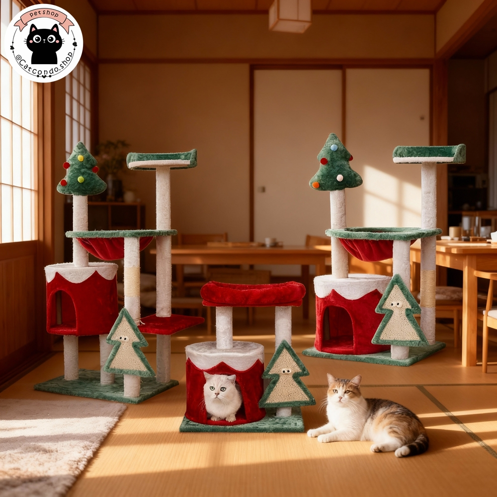 🌵 คอนโดแมว คอนโดแมวไม้ คอนโดต้นไม้แมว บ้านแมว เหมาะสำหรับเลี้ยงน้องแมว 4-6ตัว เสาลับเล็บ ขนาดใหญ่รุ่