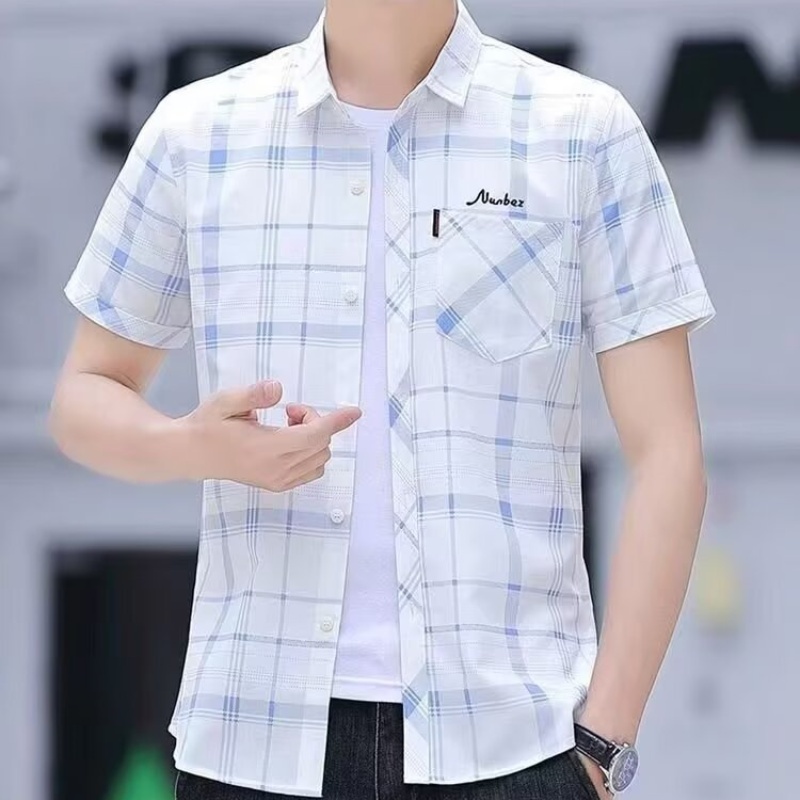 ใหม่ เสื้อเชิ๊ตลายสก๊อตแขนสั้นผู้ชาย สไตล์วัยรุ่นฤดูร้อน  เสื้อผ้าลำลองใส่สบาย เนื้อผ้าดี – โปรปัง