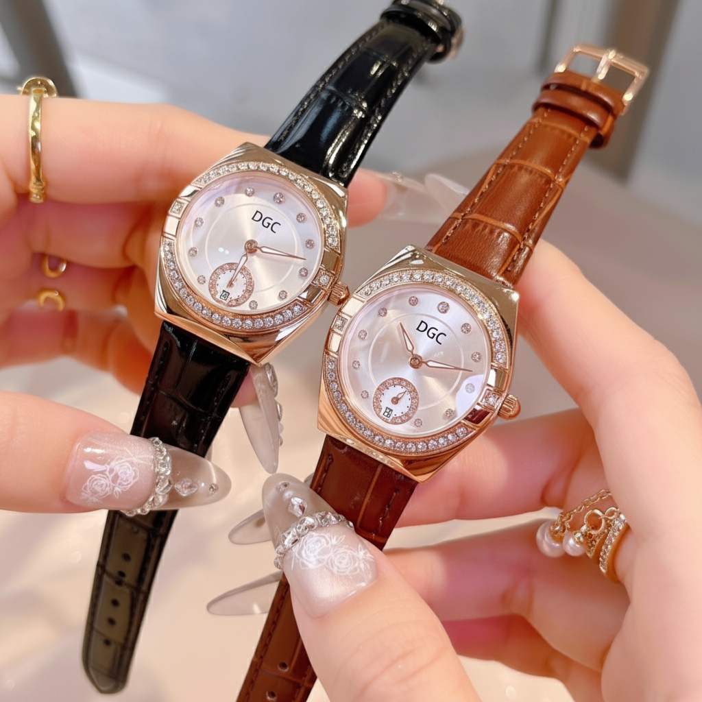 DGC W554 นาฬิกาผู้หญิง หน้าปัดเรียบหรู ดูสบายๆ สายหนัง PU ดีไซน์หรูหรา คุณภาพเยี่ยม ใส่สบายทุกวัน แฟชั่นเกาหลีล่าสุด COD