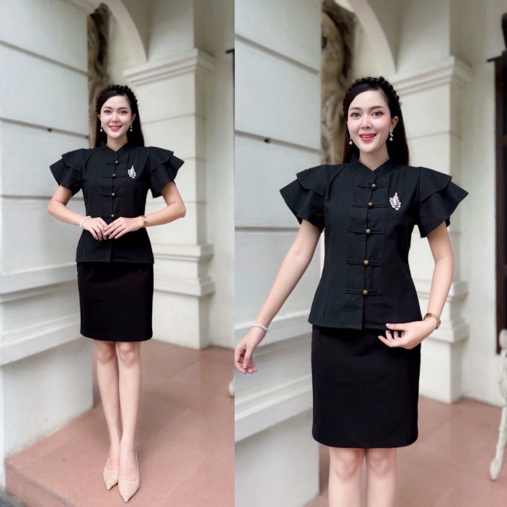 เสื้อสีดำงานผ้าฝ้าย#ไม่อัดกาวผ้าไม่บางใส่สบาย - รูปที่ 3