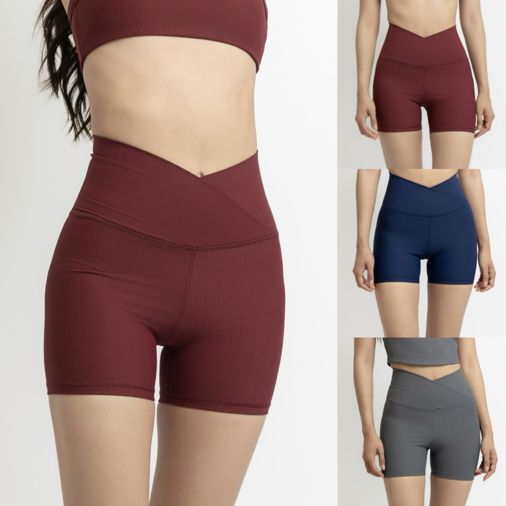 Harmoniq Flow : Biker Short — กางเกงขาสั้น เอวสูงวี ผ้าร่อง เก็บทรงหุ่นสวย ใส่แล้วดูเพรียว