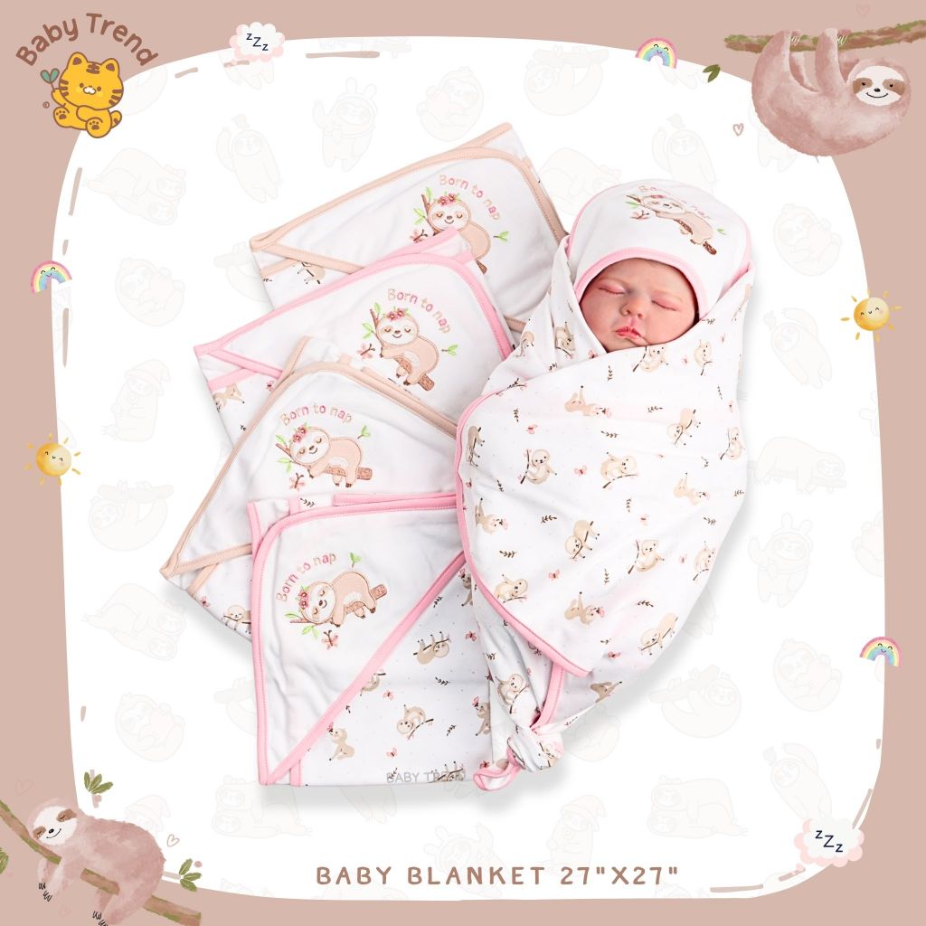 Babytrend ผ้าห่อตัวเด็กแรกเกิด ขนาด 27 x 27 นิ้ว ผ้าคอตตอนนุ่มๆ ลายน่ารัก( 1 ผืน )