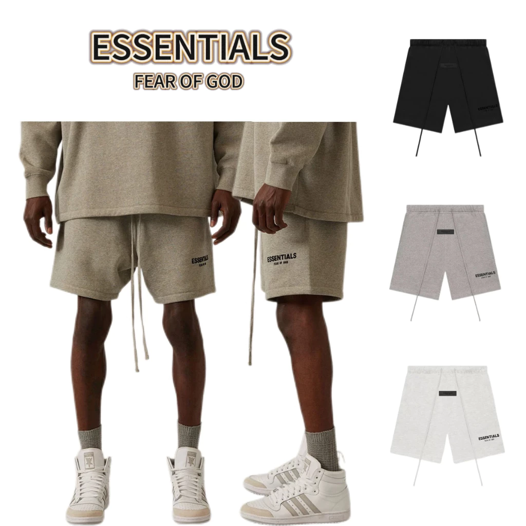 ส่วนลด 50 % Fear of God Essentials SS22 Sweat Shorts กางเกงขาสั้น Logo กำมะหยี่ ใส่สบาย ลุคดูแพง