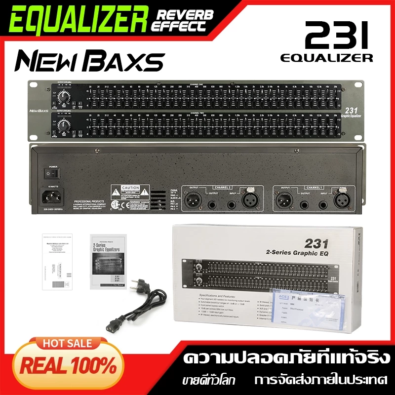NEW BAXS อีควอไลเซอร์ 215/231/2231 เอาต์พุตเอฟเฟกต์สเตอริโอ 31 ส่วนคู่ ตัวควบคุมอีควอไลเซอร์สองชั้น เวที KTV โฮม Karaoke
