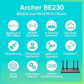 TP-Link Archer BE220(1G)/Archer BE230(2.5G)เราเตอร์ไวไฟ BE3600 Dual-Band Wi-Fi 7 Router รองรับ EasyMesh ของแท้ศูนย์ไทย
