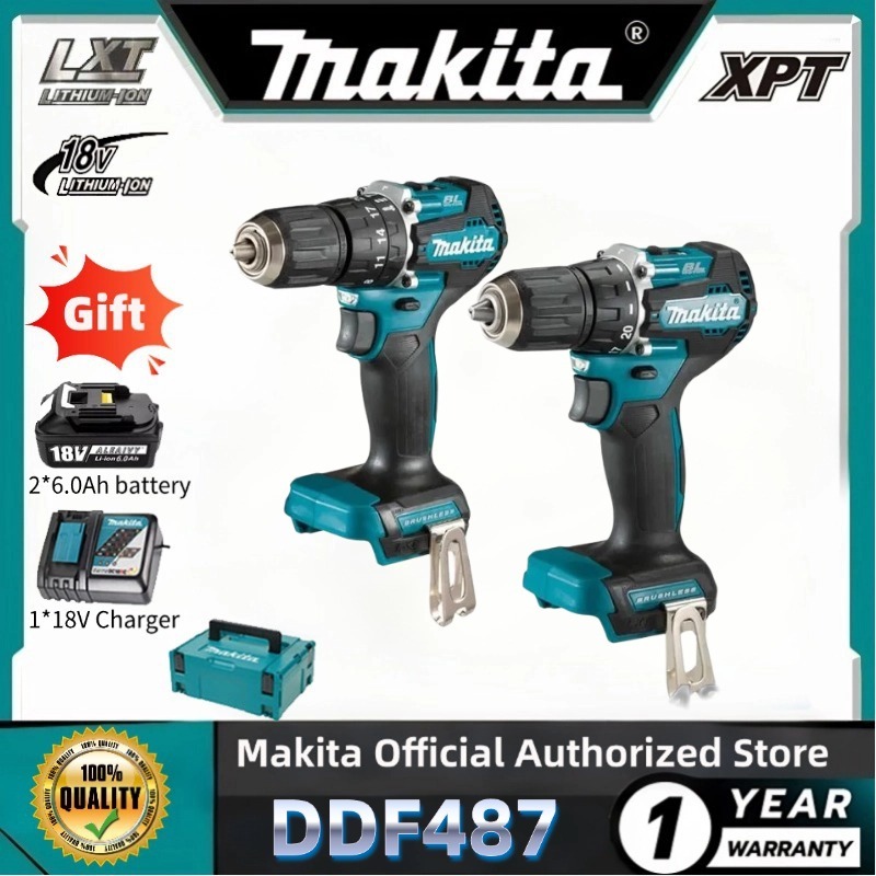 Makita DDF487 ใหม่ 2025 สว่านไฟฟ้าแบบไม่มีแปรง, สว่านไฟฟ้าแบบไร้สาย, แบตเตอรี่ลิเธียม 18V 6.0Ah แบบช
