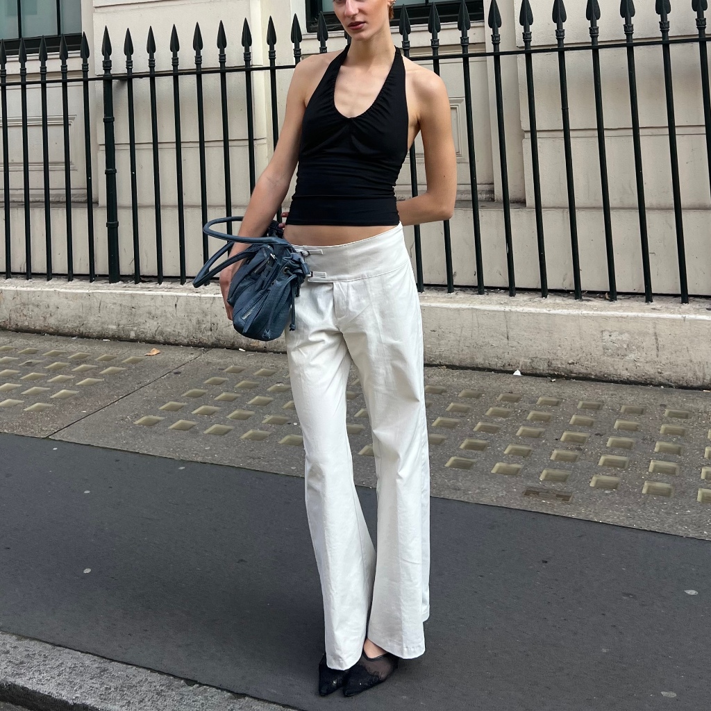 Low-Rise Double Buckle Flared Pants