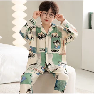 🔥พร้อมส่งด่วนไทย 🔥🇹🇭🥰 ชุดนอนเด็กชายผ้าCotton size90-150cm ผ้านุ่ม ใส่สบาย สีสันสดใส (แขนยาว+กางเกงขายาว)