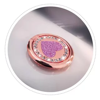 แหวนโลหะรูปหัวใจกลมกลิตเตอร์พร้อมหัวเข็มขัดสำหรับยึดเคสโทรศัพท์
