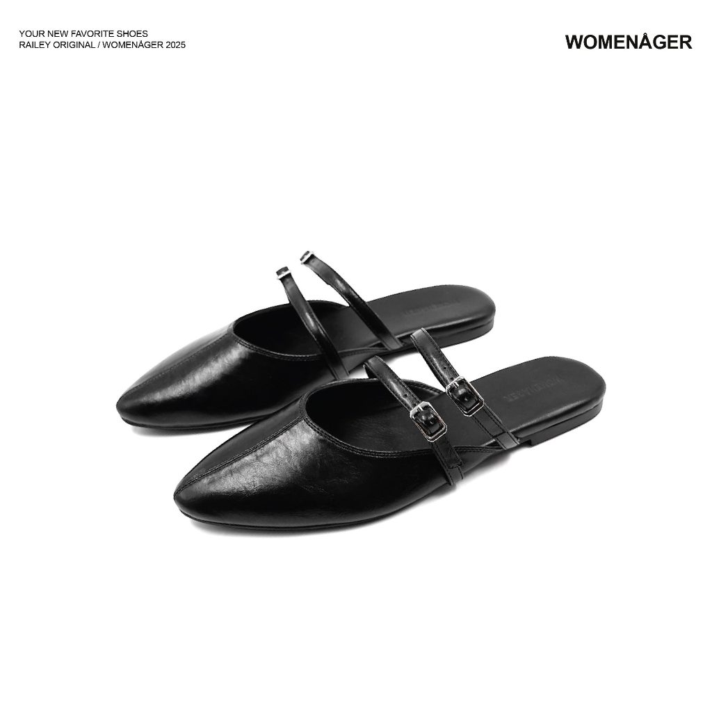 womenager - Railey Original สี Black รองเท้าหัวแหลมเปิดส้น