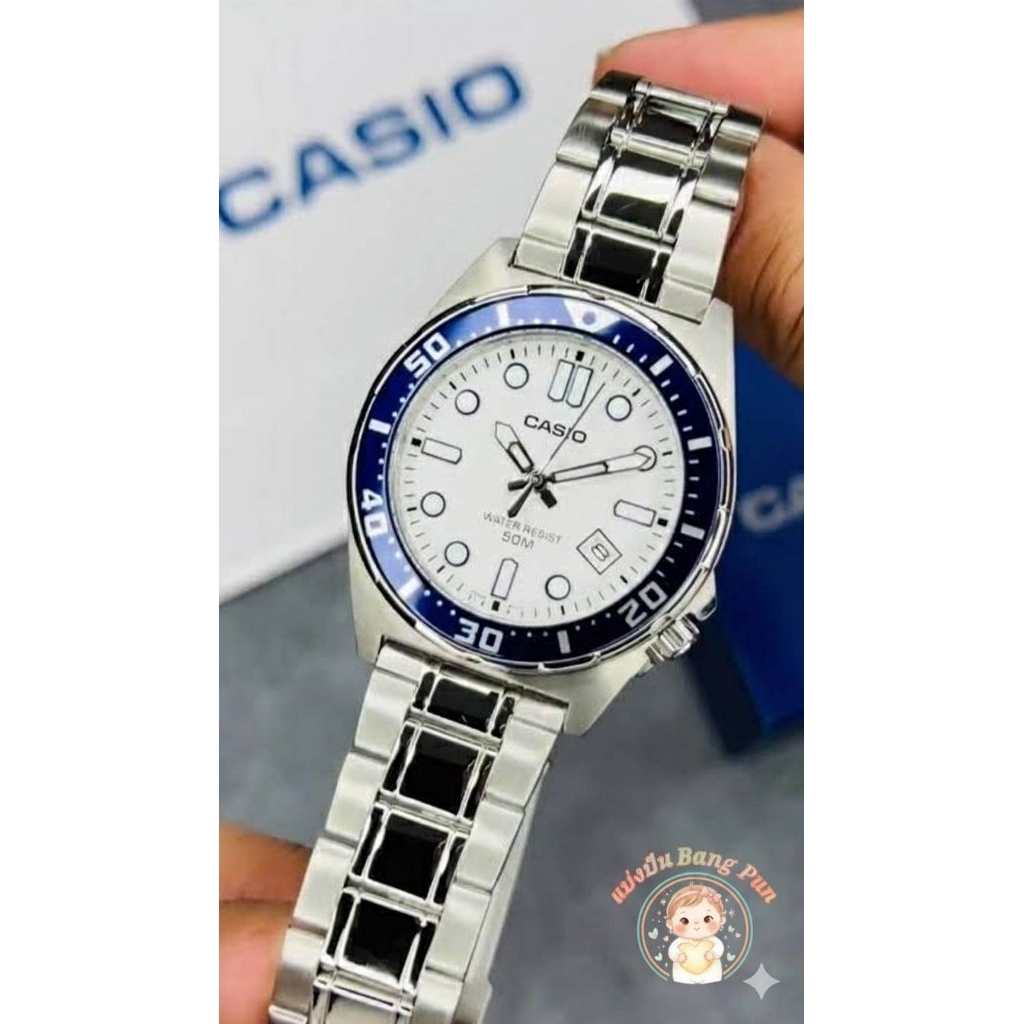 นาฬิกาข้อมือผู้ชาย ⌚️ Casio Standard สายสแตนเลส รุ่น MTD-135D-7A - สีขาว
