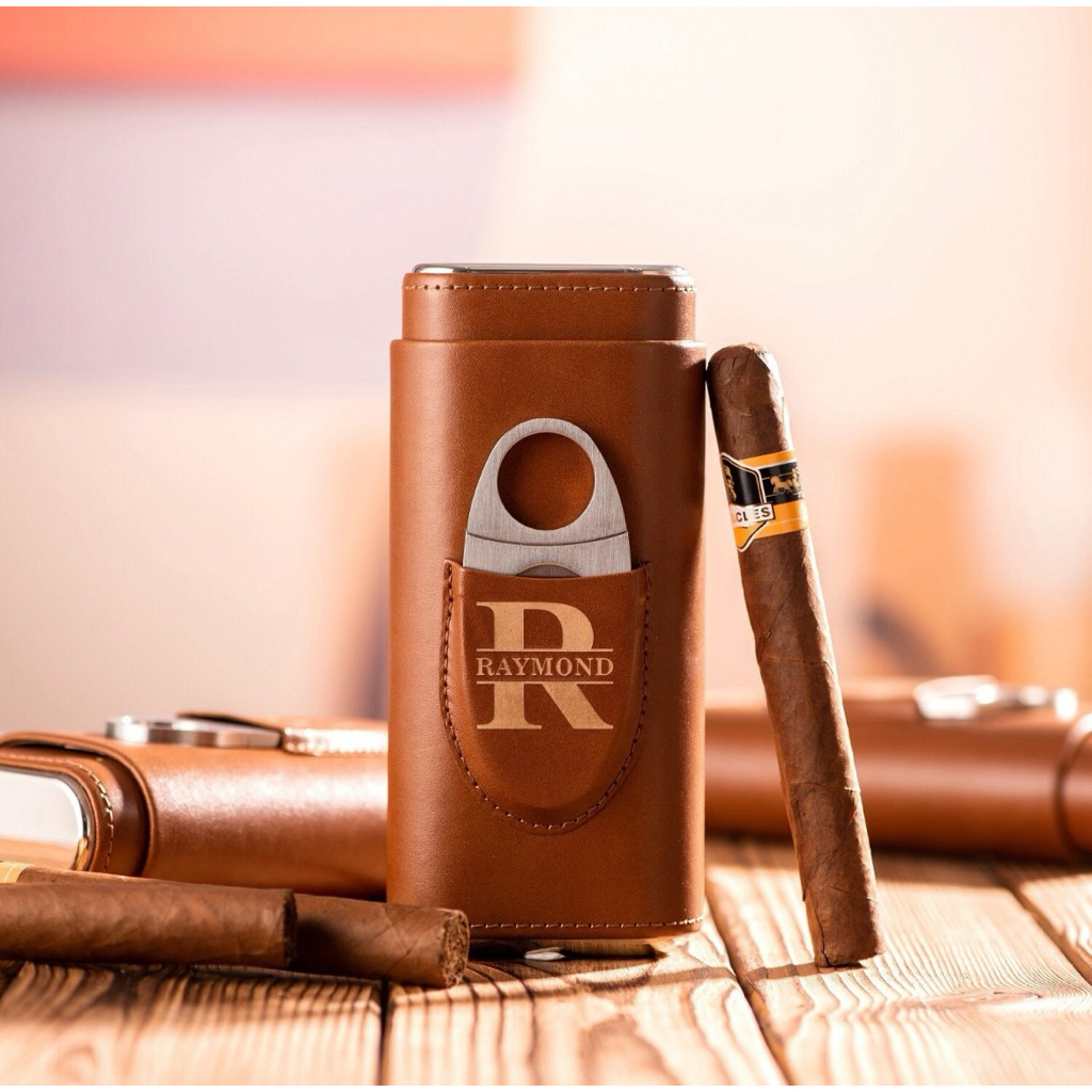 นำเข้า Personalized Cigar Case, Leather Cigar Holder with Cutter, Cigar Travel Case, Groomsmen Gifts