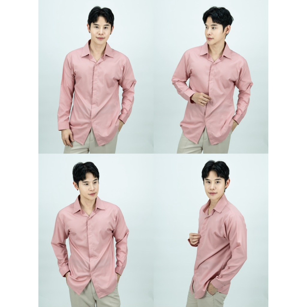 [ส่งทันที กทม.1 วัน] S5: เสื้อเชิ้ตแขนยาวสีพื้น รุ่นสาบซ้อน เชิ้ตสไตล์เกาหลี 11 สี ไซส์ M L XL XXL รูปที่ 3