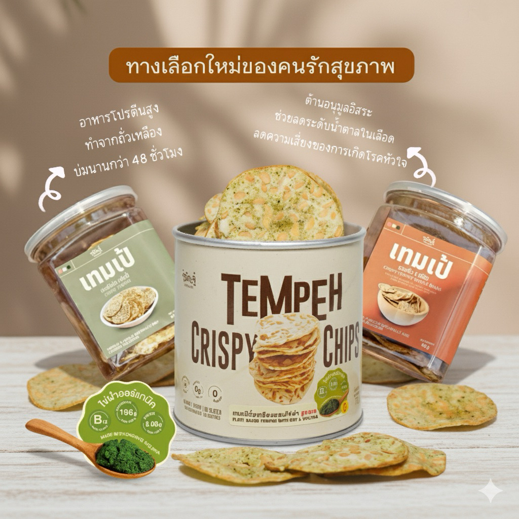 [ส่งด่วนรับในวัน-รสใหม่ผสมถั่วดำกริลคอร์น]เทมเป้ เทมเป้ไข่ผำ ถั่วเหลืองทอดกรอบ Tempeh เทมเป้ทอดกรอบ สินค้าไม่มีค้างสต๊อค