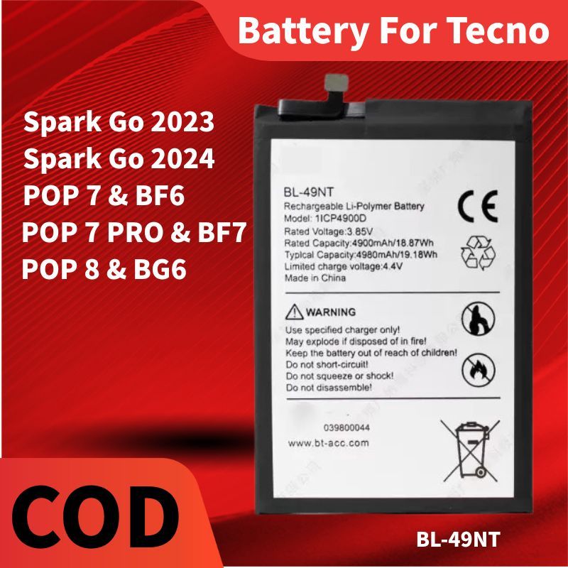 แบตเตอรี่ Tecno Spark Go 2023 / Spark Go 2024 Battery แบต POP7 BF6 / POP7pro BF7 / POP8 BG6 BL-49NT
