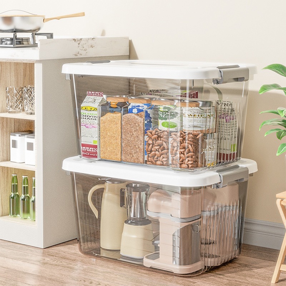 กล่องพลาสติกโปร่งใส กล่องเก็บของ กล่องเก็บของมีฝาปิด มีซ้อนได้ อเนกประสงค์ มีให้เลือก 2 สี เหมาะสำหรับพนักงานออฟฟิศ