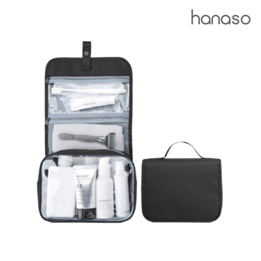 Hanaso กระเป๋าอาบน้ำแบบแขวน สีดำ Toiletry Bag ใส่อุปกรณ์อาบน้ำสำหรับเดินทาง