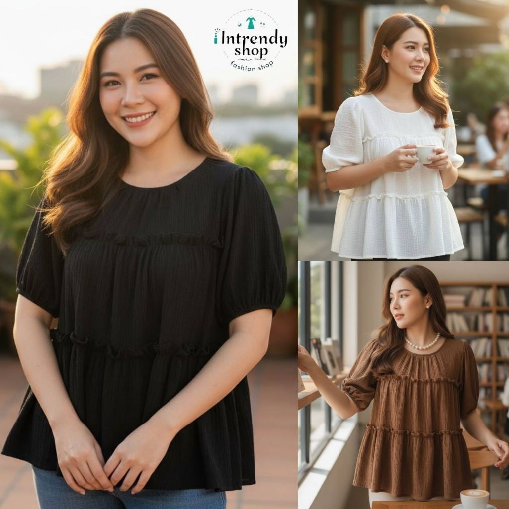 ใหม่.เสื้อคอกลมสาวอวบ( หน้าผ้า 46 นิ้ว) อก 32 -44 นิ้ว ใส่สวย เป็นผ้าคอตตอนผสมสลาฟ.
