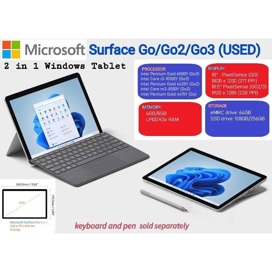 Surface Go1/Go2/Go3 มือ2 สภาพสวย รุ่น Wifi หรือ LTEใส่ซิม จอ10"/10.5"