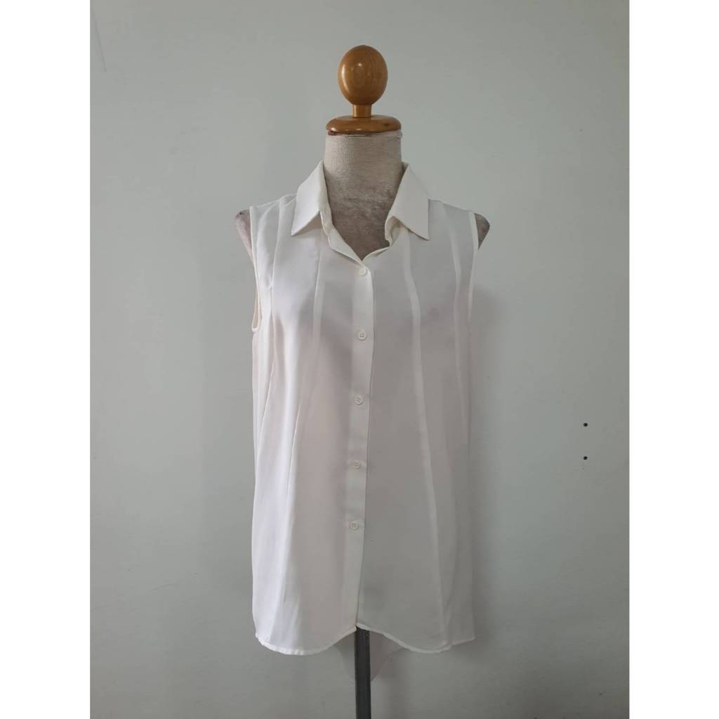 FF06714 เสื้อแฟชั่น ชีฟอง สีขาว มือสอง อก 37 นิ้ว