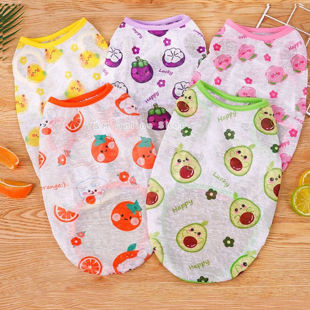 เสื้อสัตว์เลี้ยงผ้าโปร่ง ใส่เก็บขน ผ้าบาง ระบายอากาศได้ดี ลายผลไม้ XS -3XL ใส่ได้ทั้งน้องหมาน้องแมว พร้อมส่งจากไทย