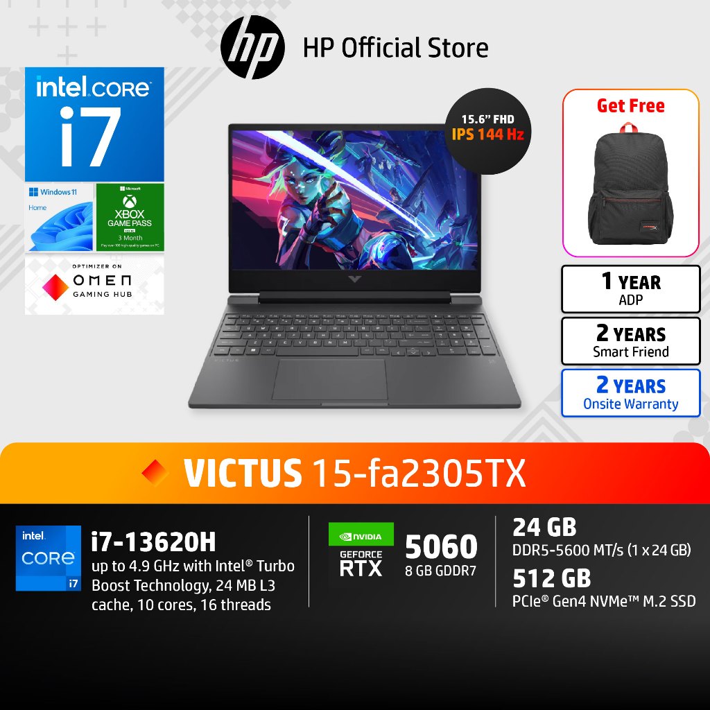 HP Victus i7-13620H | RTX 5060 | 16GB/512GB | FHD IPS 144 Hz | 2Yrs | 15-fa2305TX Notebook Gaming