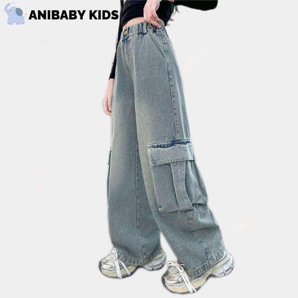ANIBABY KIDS เด็กผู้หญิง กางเกงยีนส์ เด็กใหม่ อเมริกันวินเทจ กางเกงฤดูร้อนสบาย ๆ - รูปที่ 3