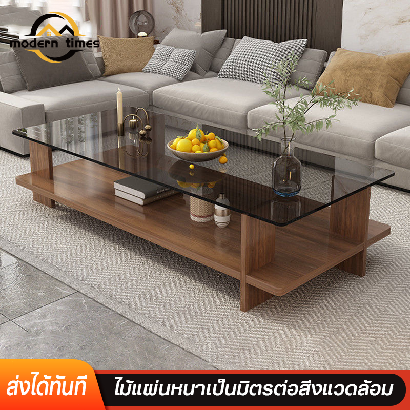 ✨COD✨โต๊ะกาแฟกระจก 2 ชั้น แบบกระจกนิรภัย เลือกขนาด 80 หรือ 100 cm สำหรับห้องนั่งเล่น/ที่ทำงาน D✨