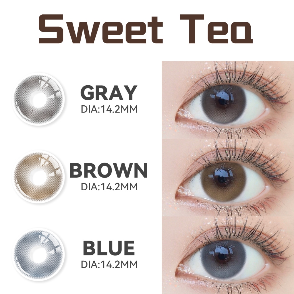 【ซื้อ2คู่แถมน้ำยา60ml】Midroo Lens[0.00~-4.00] คอนแทคเลนส์ค่าสายตาสั้นสีธรรมชาติ Sweet Tea Grey/Brown/Blue-14.2mm